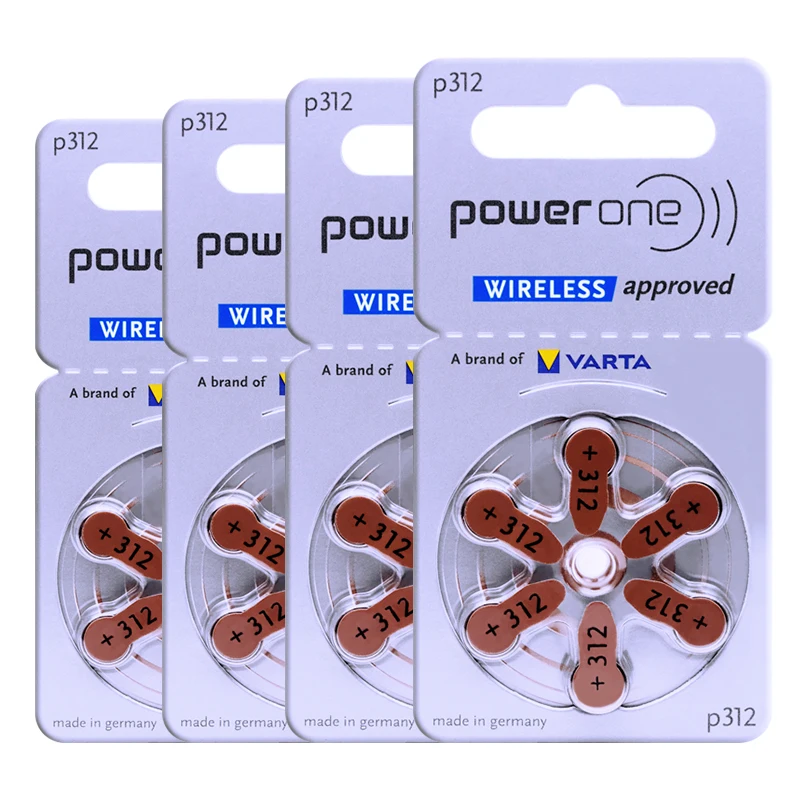 60x Powerone Hearing Aid Batteries 312 a312 P312 PR41 Germany 1.45V High Power Zinc Air Cell Button Battery for ITC Hearing Aids