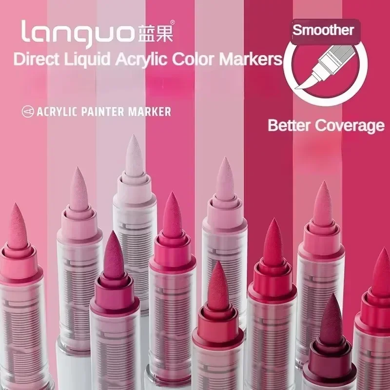 Languo 9 Color Direct Liquid Acrylic Paint Art Marker Pen DIY Painting Drawing for Christmas Stone Mug School Art Supplies Pens