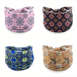 Bohemian Flower Hairbands for Women Wide Hairband Fashion Turban Yoga Workout Hair Accessories Head Bands Knotted Headwraps