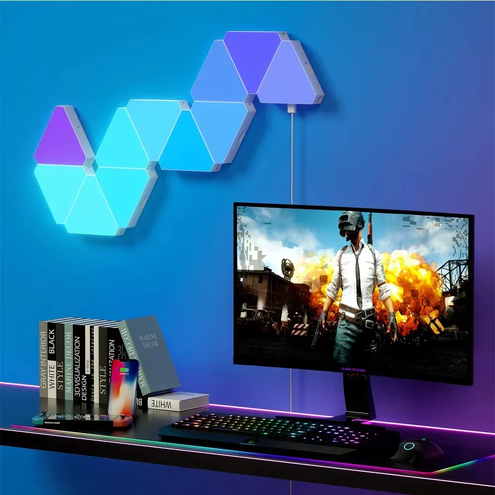 

Wifi Bluetooth App Control Music Sync Lights Smart Home Lamp RGB LED Triangle Hexagonal Game Room Decorative Lighting