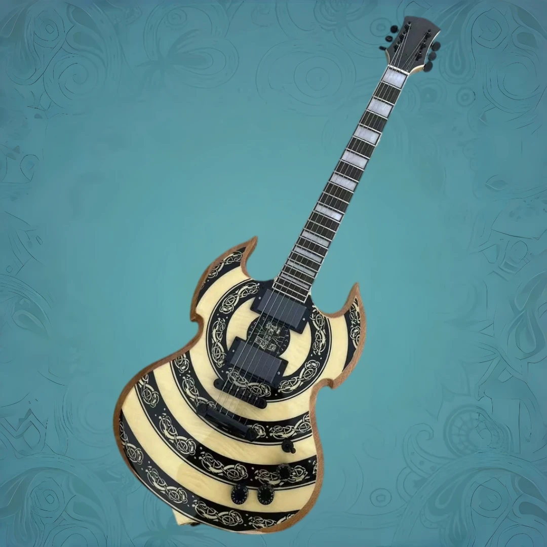 Special Shape Electric Guitar Celtic Knot Pattern Dual Humbucker Fixed Bridge Black Hardware