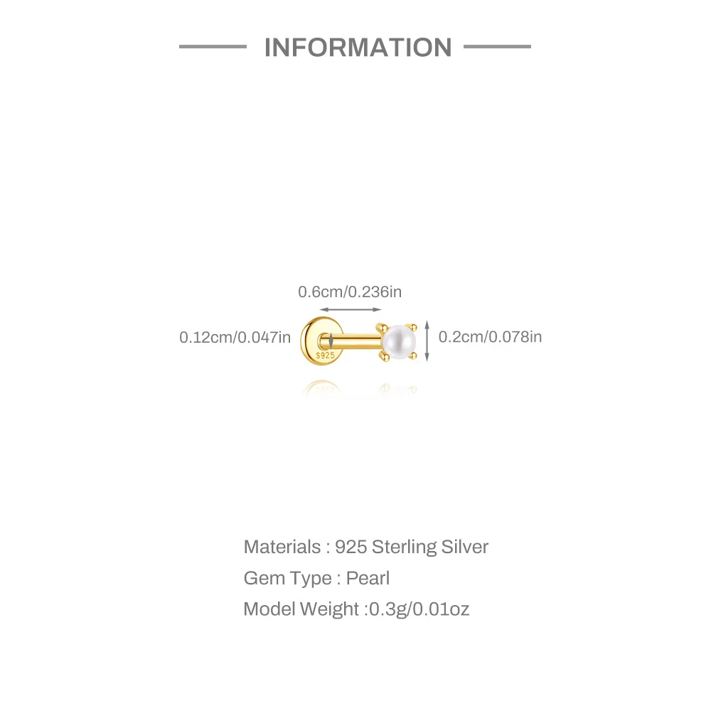 Aide Minimalism 2-3-4mm Pearl Ear Stud Stud Earrings 925 Silver Round Natural Pearl Ear Bone Flat Piercing Stud Fine Jewelry 1pc