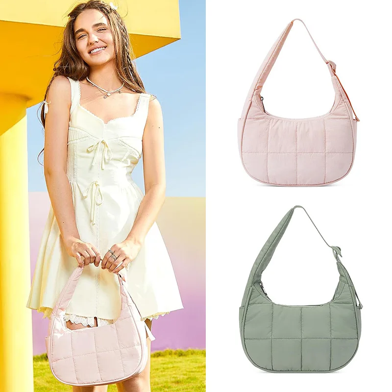 

Casual Quiled Padded Hobos Women Shoulder Bag Designer Puffer Handbags Soft Nylon Underarm Bag Lightweight Female Purses 2025