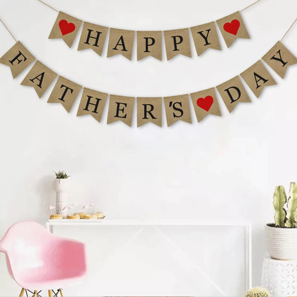 

Father's Day Pull Flag Fathers Bunting Banner Happy Decoration Burlap Garland Party Supplies Decorate