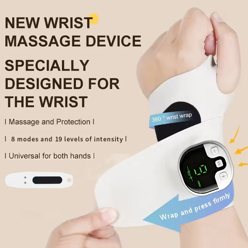 Rechargeable Cordless Wrist Massager - USB Charging Carpal Tunnel Relief Device with Vibration for Tendonitis Pain Therapy