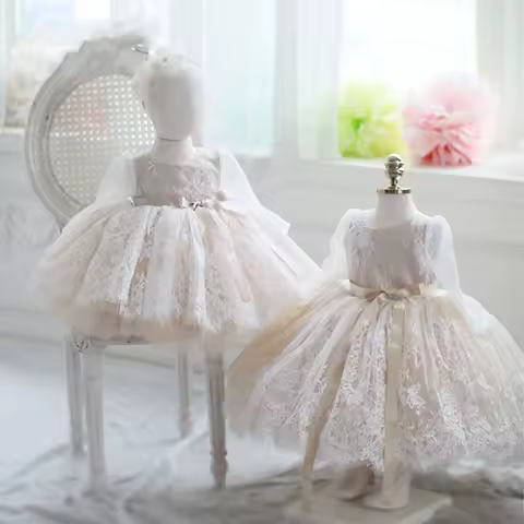 2025Girls Summer New Puffy Lace Evening Party Performance One-Year-Old Dress Princess Dress