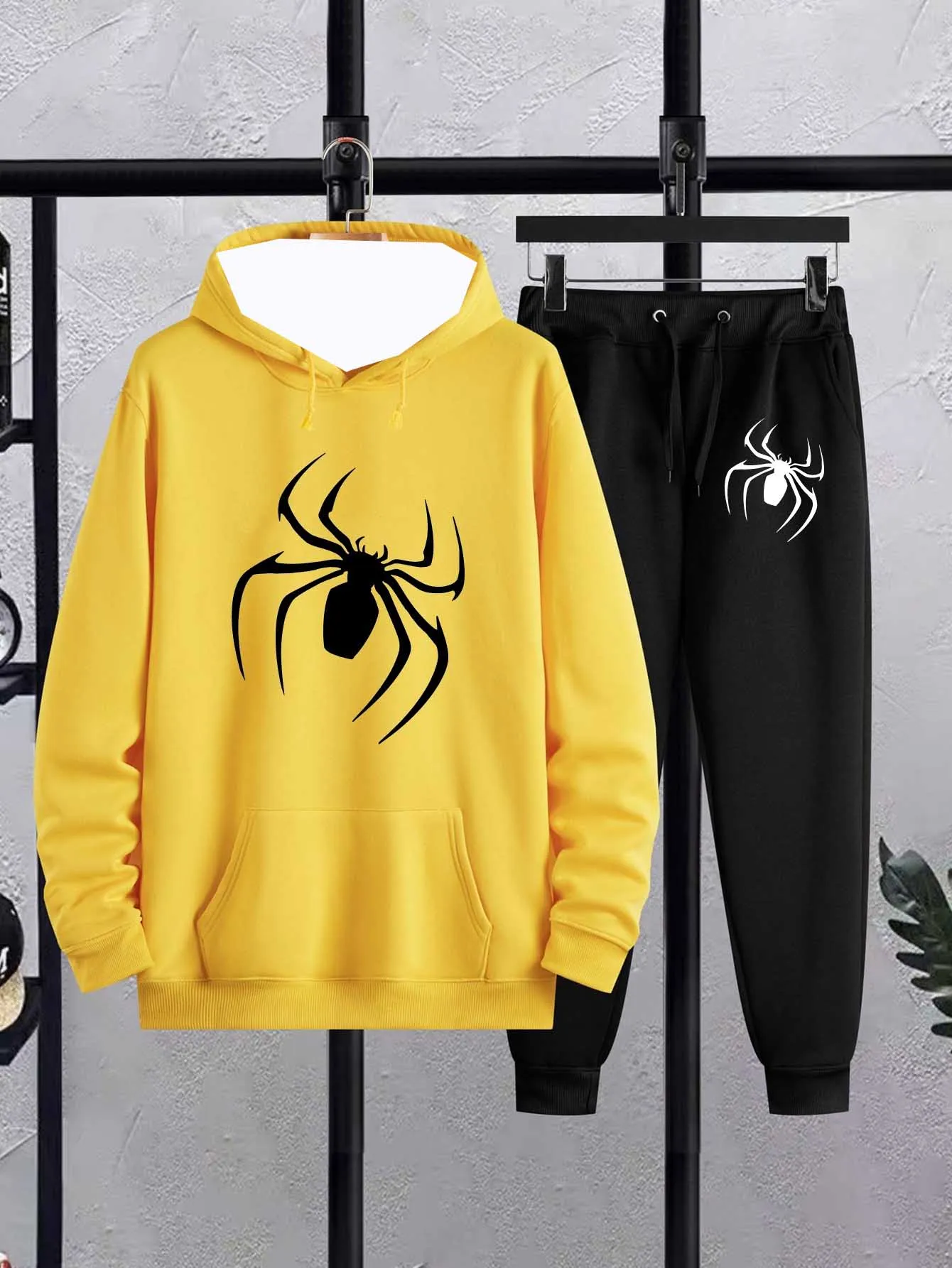

2025Autumn/Winter New Y2K Sports Set Hoodie Animal Spider Print Men's Fashion Super Large Comfortable Daily Street Two Piece Set