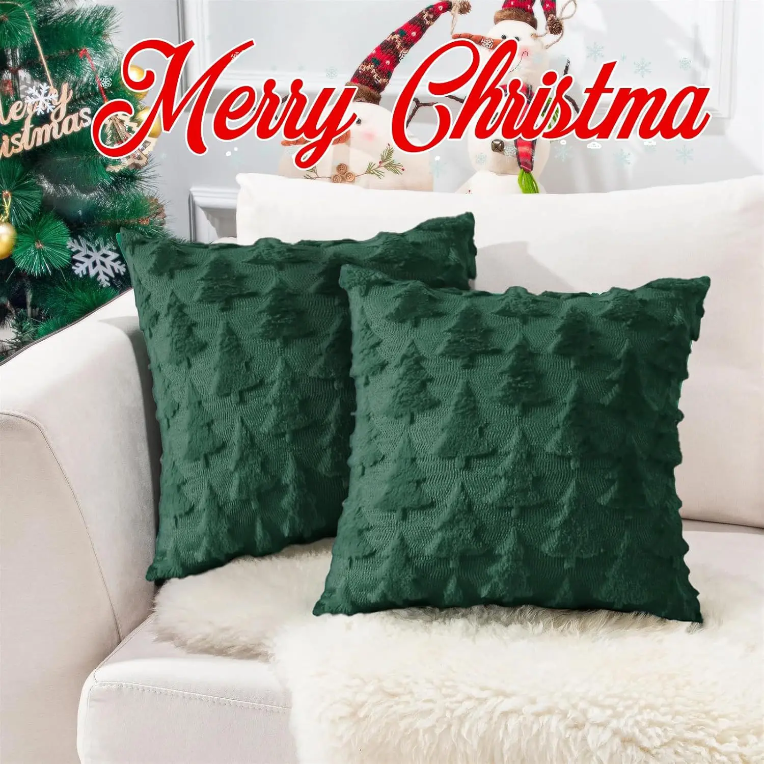 1PC Christmas Embroidered Plush Pillow Cover 3D Tree Design Cushion Case Cozy Holiday Decor Valentine’s Day Gift