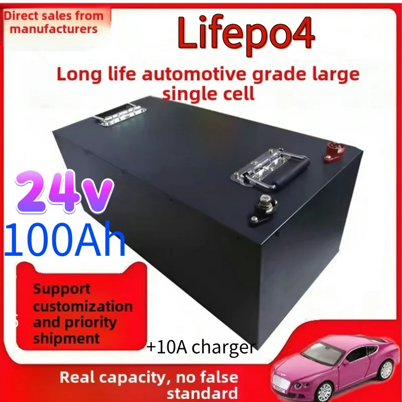 Batterie LiFePO4 24V 100Ah Pack Lithium Rechargeable Haute Capacité pour Système de Stockage d'Énergie Scooter Camping-car Chari
