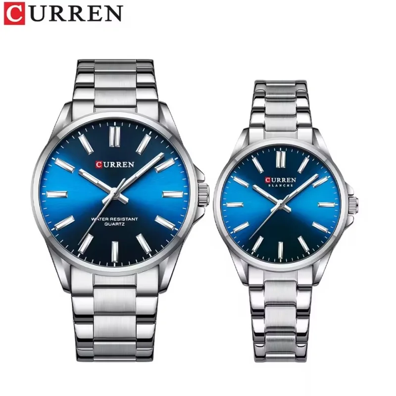 CURREN 9090 2025 New Product Couple Fashion Quartz Watch Round Dial Night Light Waterproof Stainless Steel Strap Exquisite Watch