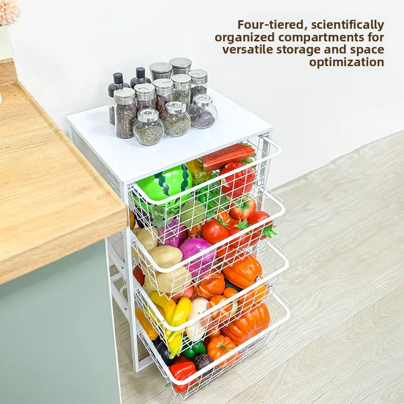 Pull-Out Carbon Steel Kitchen Cabinet Basket Rack Two To Four Tier Options Locking Casters Reinforced Lid Expandable Storage