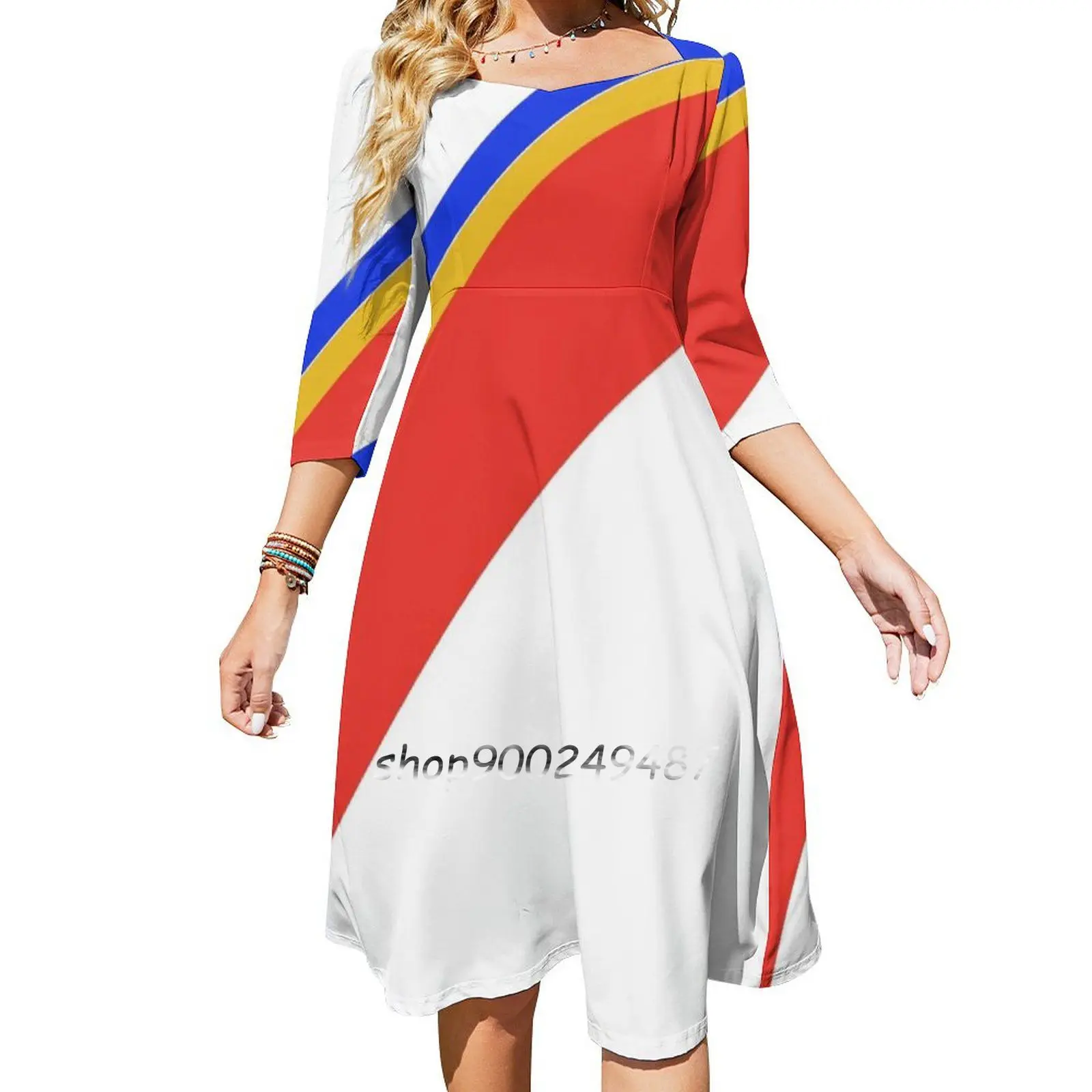 Captain Eo Design Square Neck Dress Cute Loose Print Dresses Elegant Beach Party Dress Captain Eo Captain Eo Michael Jackson