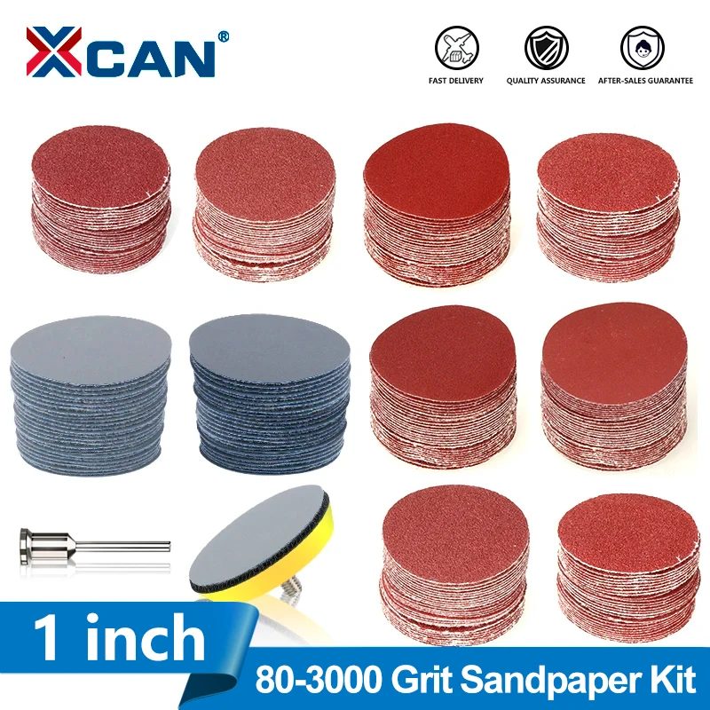 XCAN Sandpaper Disc Kit 102pcs 1inch Polishing Wheel with Abrasive Polish Pad Plate for Rotary Sander Tool Sanding Paper