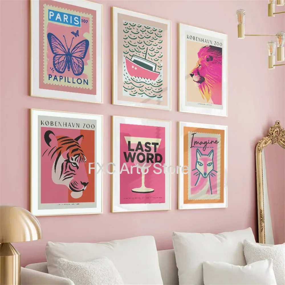 1 Stück rahmenlose Wandkunst-Leinwanddrucke, Cocktail-Tiere und Pflanzen, Retro-Poster, abstrakte Ästhetik-Bilder für das Wohnzimmer