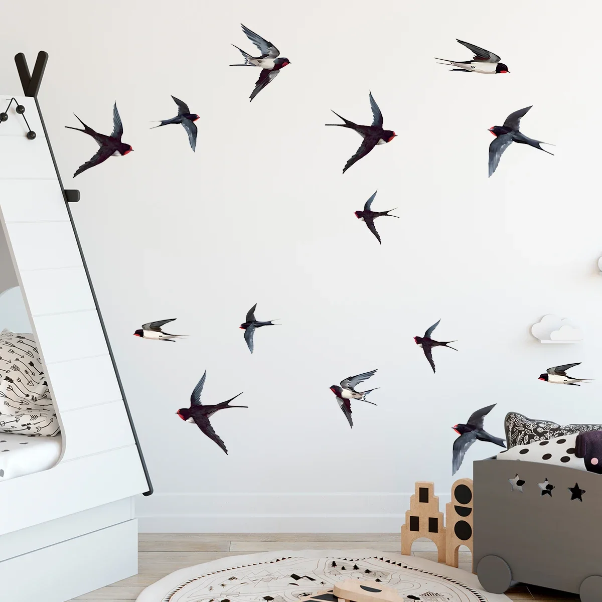 Watercolor Multiple Swallows Bird Wall Stickers for Living Room Decoration Bedroom Kids Home Decor Background
