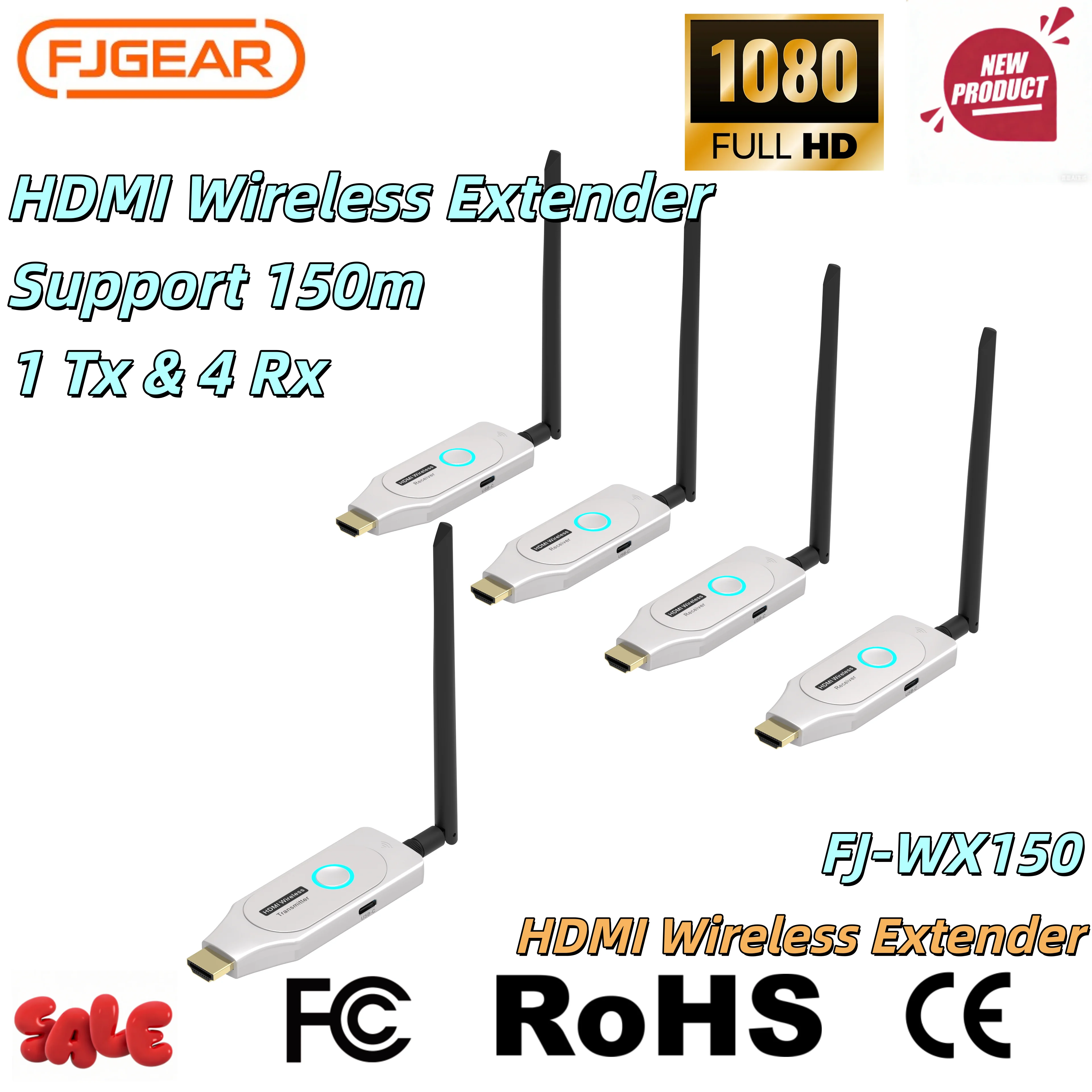 

Беспроводной HDMI-удлинитель FJGEAR 100M, 1080P, 1 TX 1 RX, передатчик аудио-видео, широкая совместимость для ТВ, ПК, проектора