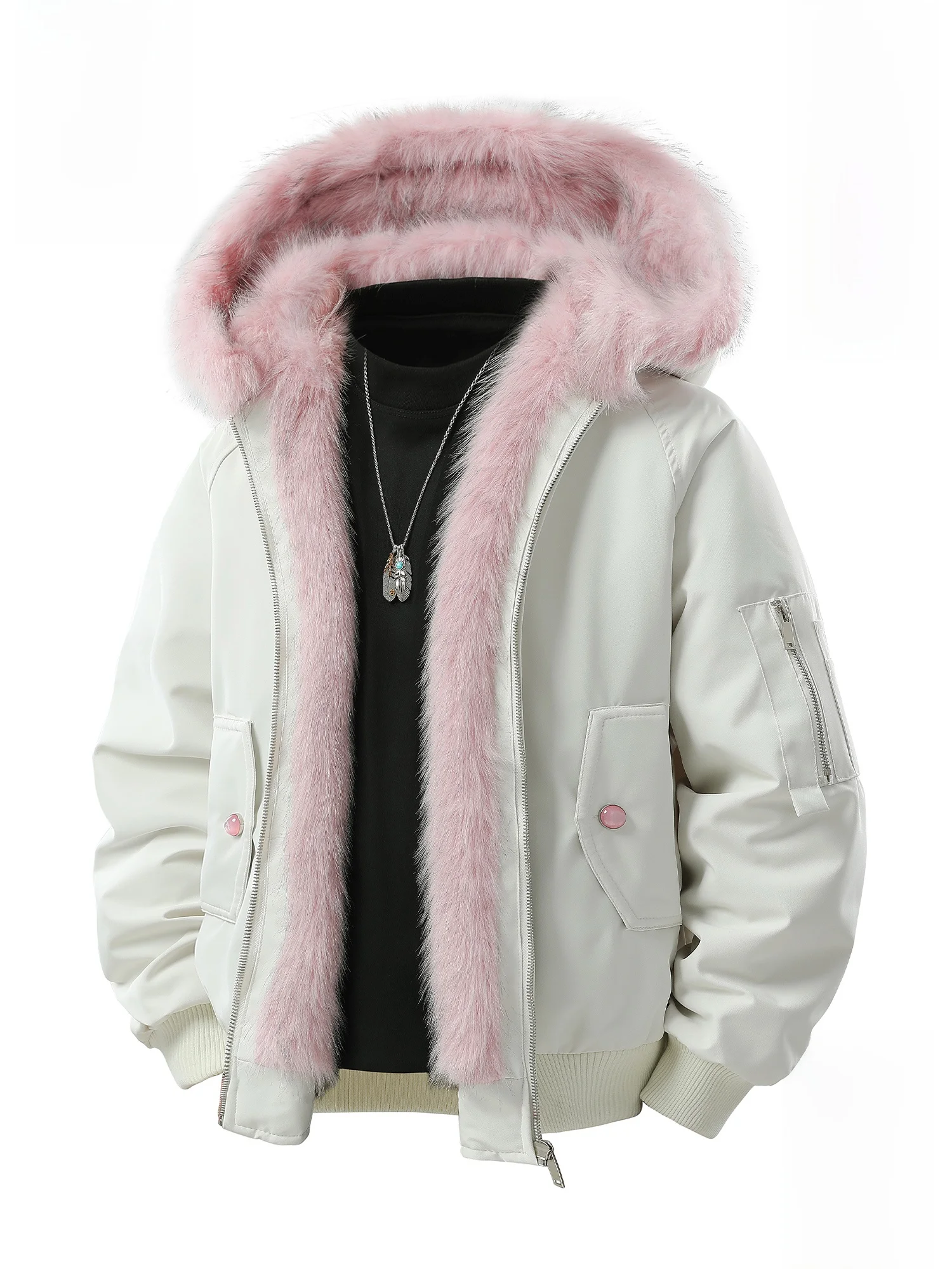 

PaulFrank Large Mouth Monkey Mountain Eagle Fur Collar Men's Cotton Jaet Thiened Warm Casual Outerwear Winter Coat