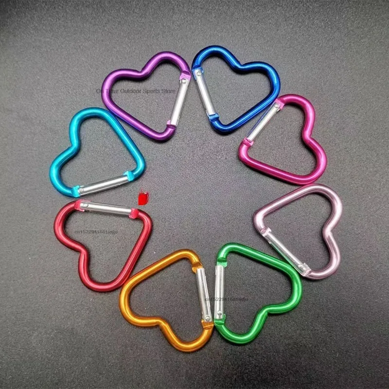 1 Pcs New Heart-shaped Aluminum Carabiner Key Chain Clip Outdoor Keyring Hook Water Bottle Hanging Buckle Travel Kit Accessories