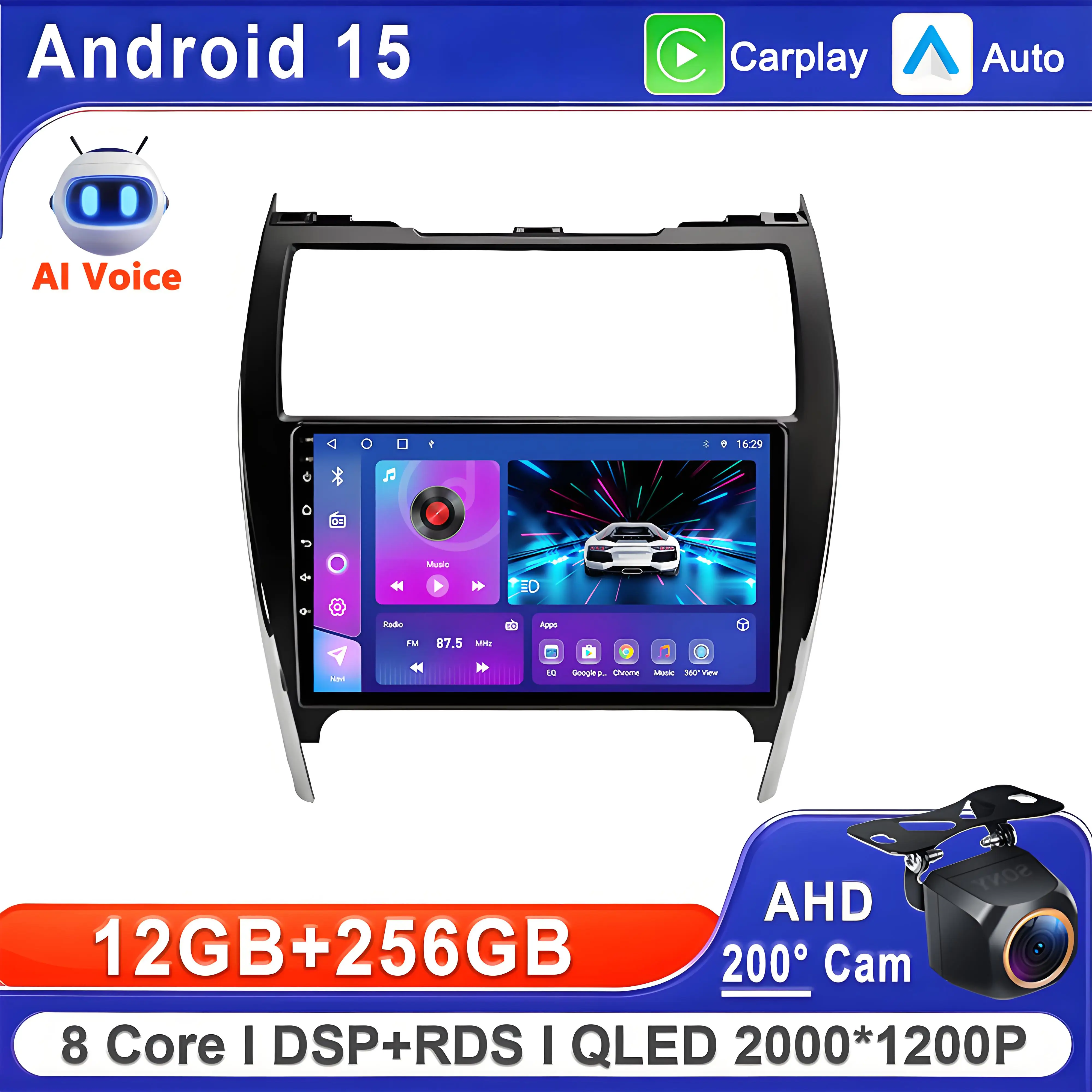 أندرويد 15 سيارة لتويوتا كامري 7 XV 50 55 2012 2013 2014-2015 2016 2017 وحدة رأس ستيريو نظام تحديد المواقع والملاحة عالية الأداء لتحديد المواقع