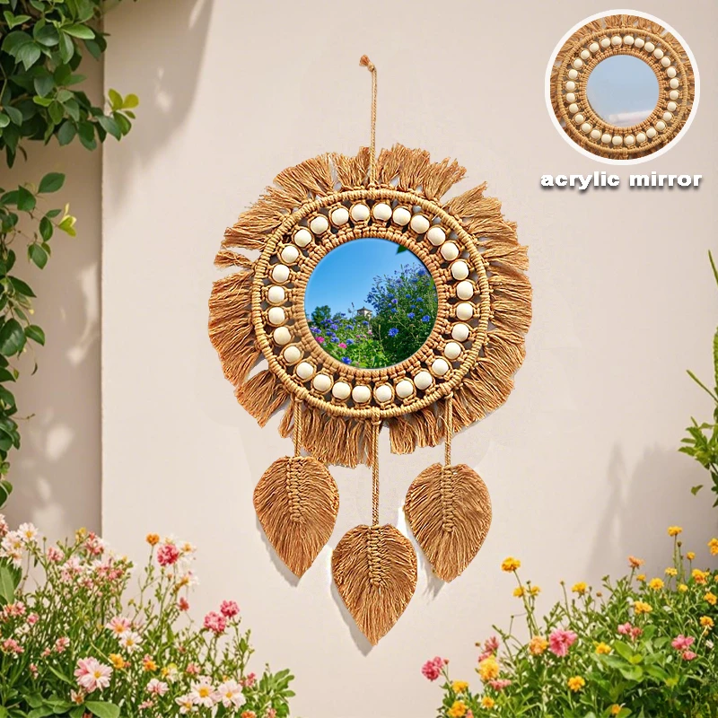

Elegant Bohemian Mirror with Fringe for Bedroom Decor Vintage Wall Hanging Art Creative Home Decoration Living Room Accent