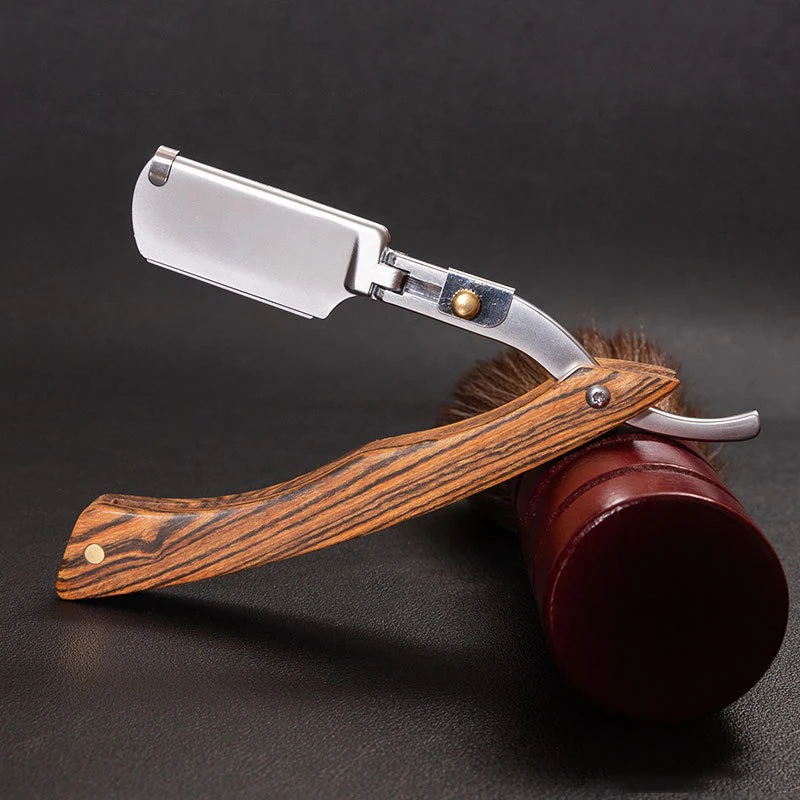 New Wooden Trimmer Manual Shaver Professional Straight Edge Stainless Steel Sharp Barber Razor Folding Shaving Knife For Men