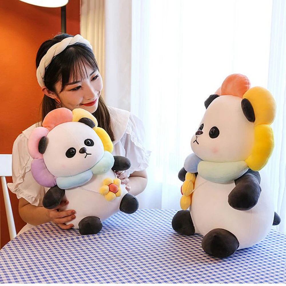 Zaino giocattolo in peluche panda girasole da 25 cm Simpatico tesoro nazionale animale panda bambola regali per il compleanno di Natale dei bambini