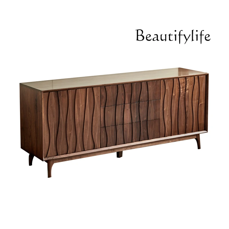 

North America Black Walnut Storage Sideboard Cabinet Light Luxury Wine Cabinet Solid Wood Tea Cabinet Wall Restaurant