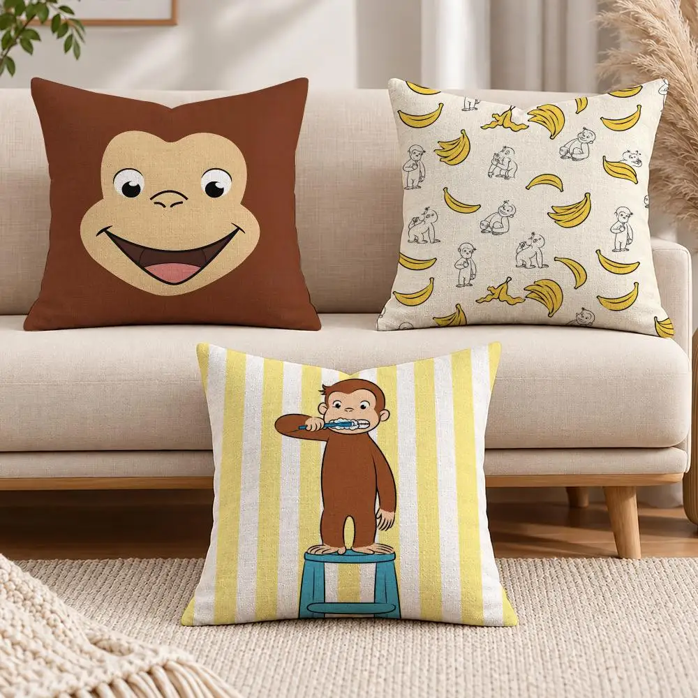 Character Kids C-Curious George Cushion Cover Soft Short Cover Washable Sofa Bed Dorm Garden Home Office Chair Decor