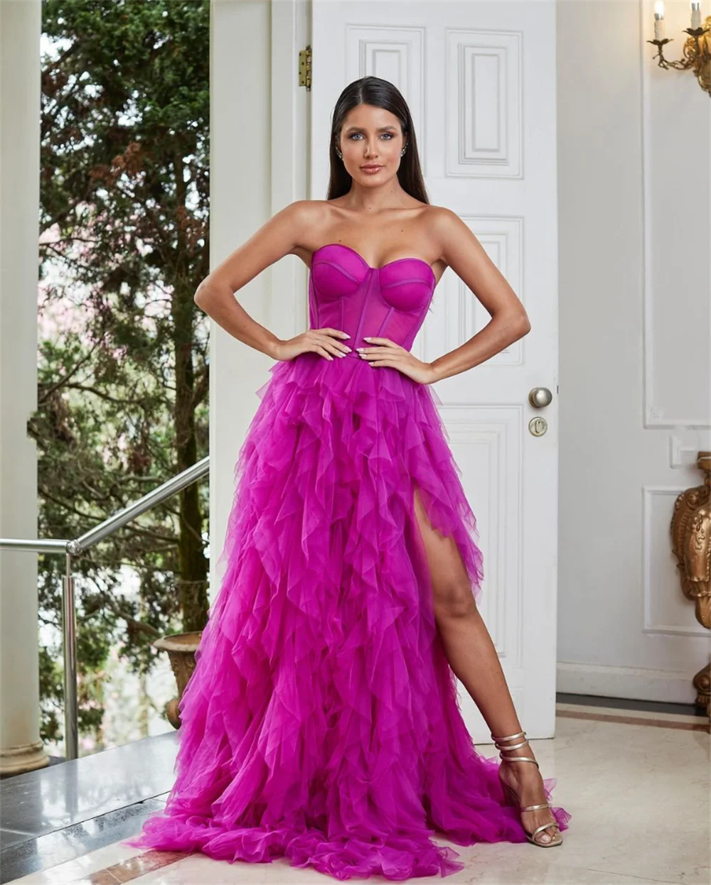 Jessica-Robe de soirée châle en tulle sans bretelles, robes de RhA-ligne, robe de soirée formelle, robe de mariage sexy, violet doux