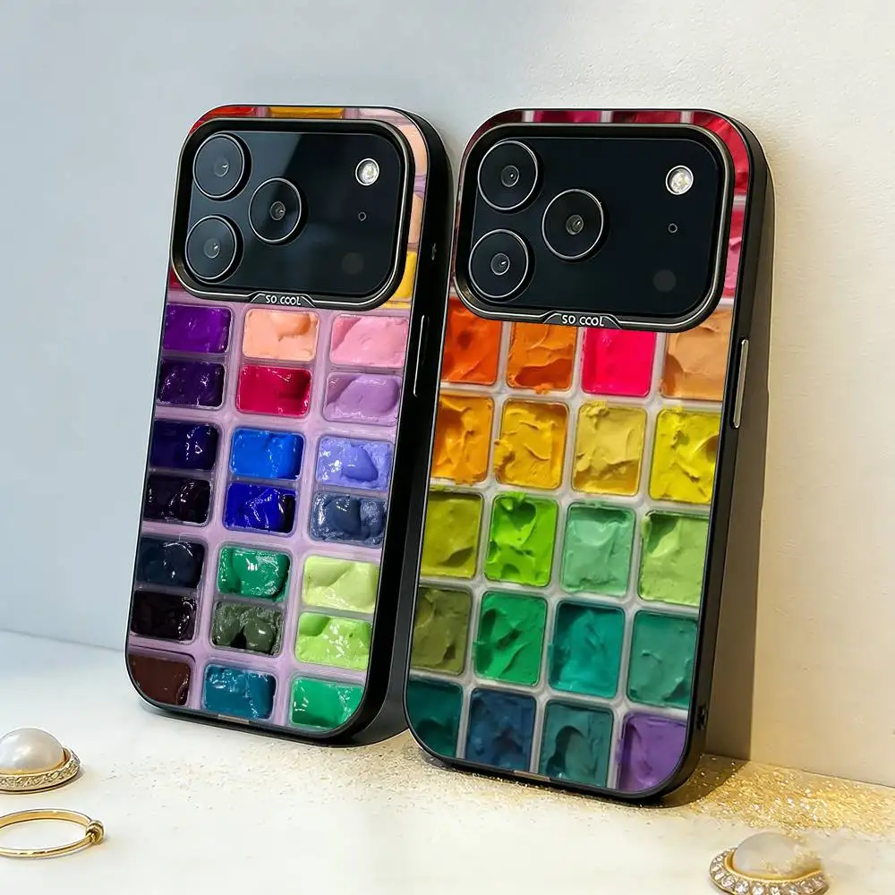 

Watercolors Set Paint Palette Phone Case For iPhone17,16,15,14,13,12,11,Pro,MAX Gray Matte Silicone Black Cover