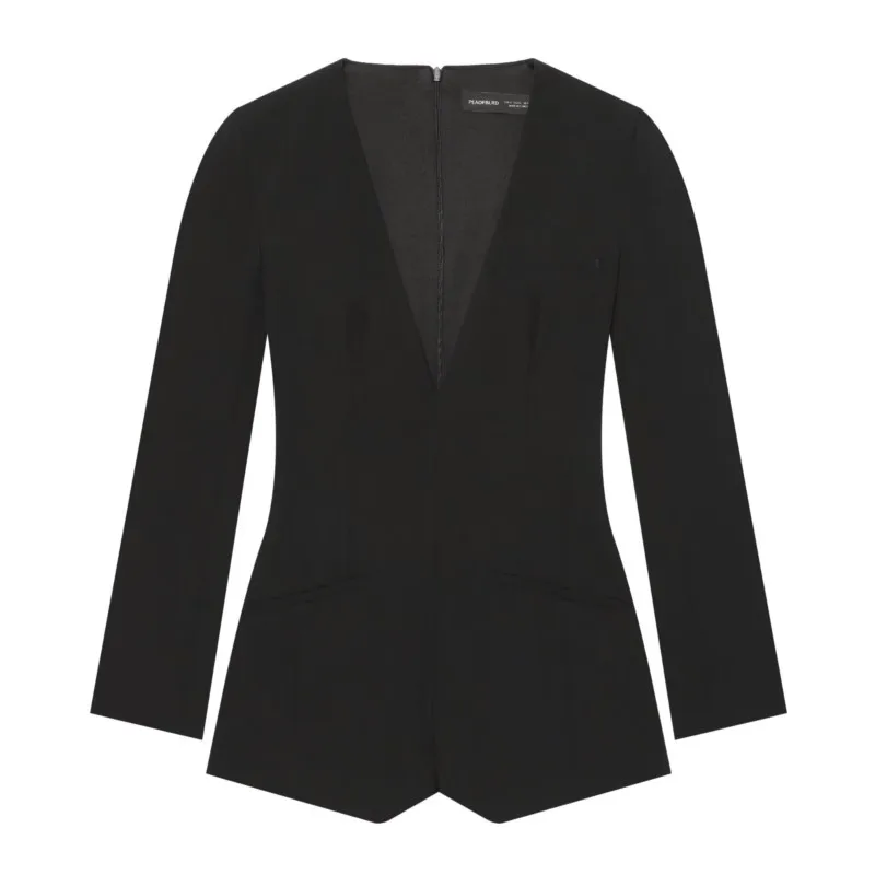 Women's Playsuit with Shoulder Pad New 2026 Autumn Casual V-Neck Long Sleeve Back Zipper Women Playsuits Chic Female Bodysuits