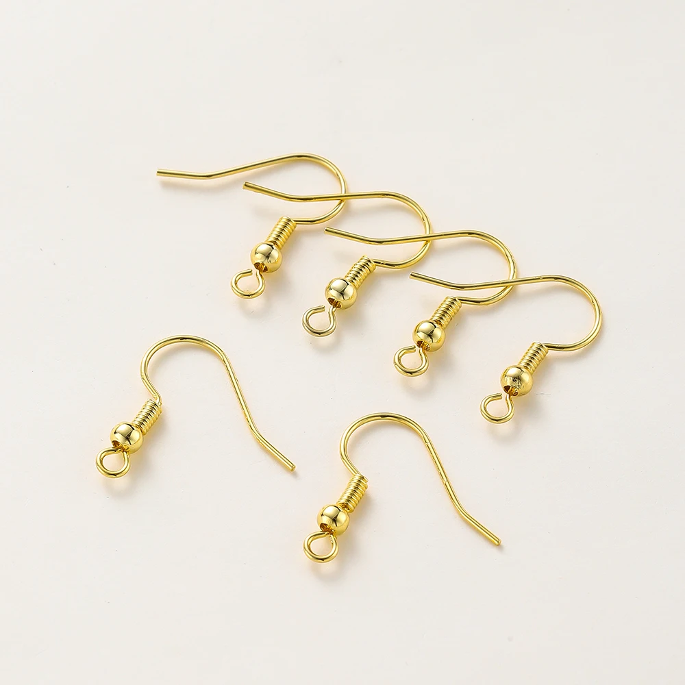 20pcs/bag 18*18mm 14K 18K Gold Plated Brass Earring Hook with Beads High Quality For DIY Jewelry Making Accessorie