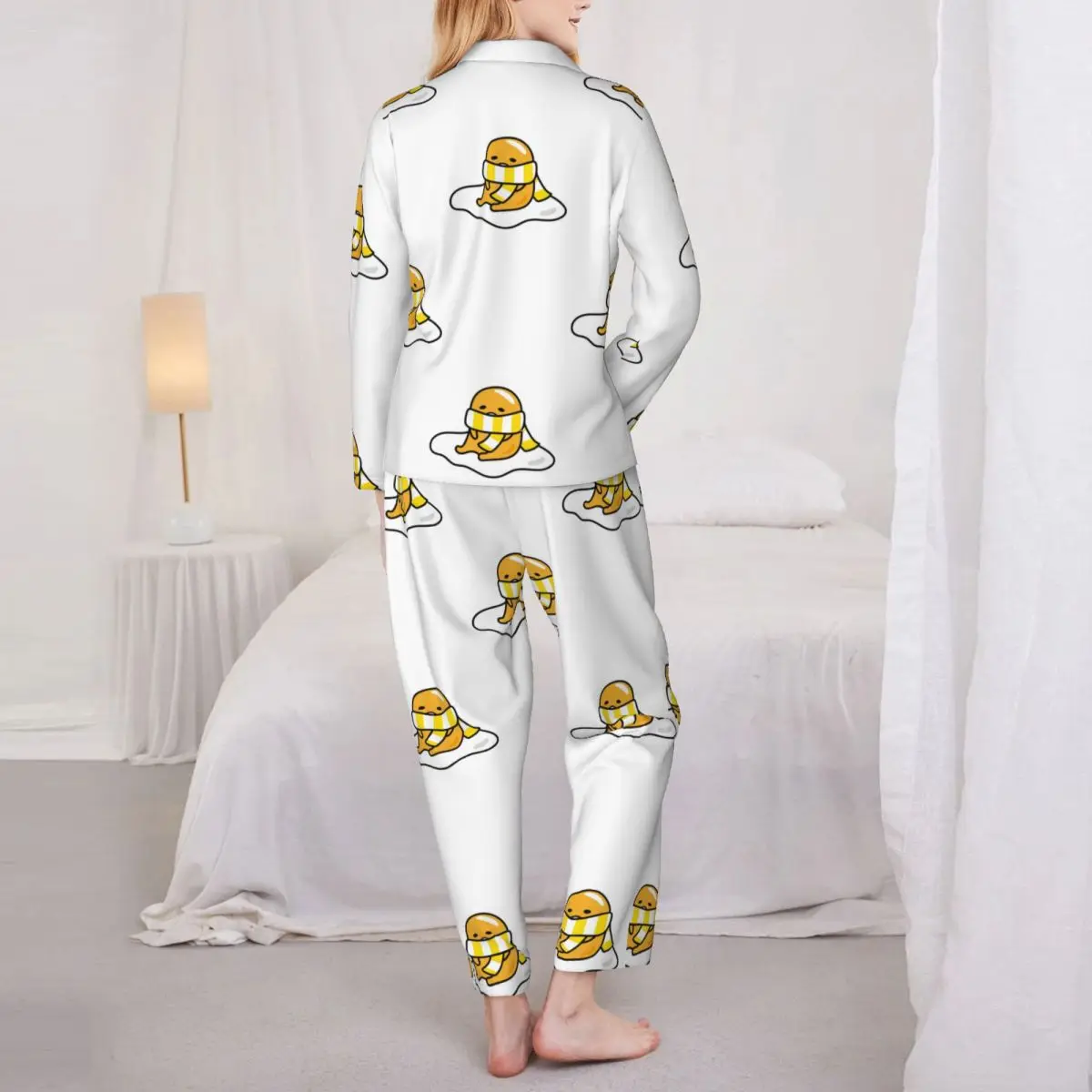 Gudetama_7 Conjuntos de pijamas para mujer, pijamas de 2 piezas para mujer, ropa de descanso para parejas, traje para el hogar