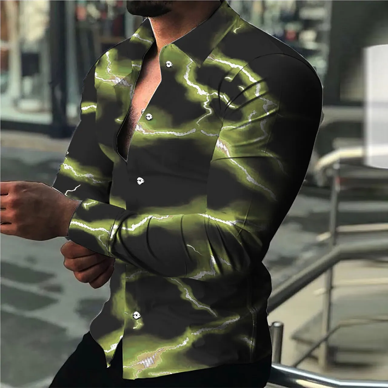 Men Shirt Dazzling 3D Printed Designer Street Clothing Casual Button-Down Fashion Tops  Elegant Men\'s  Long Sleeve Social Shirt