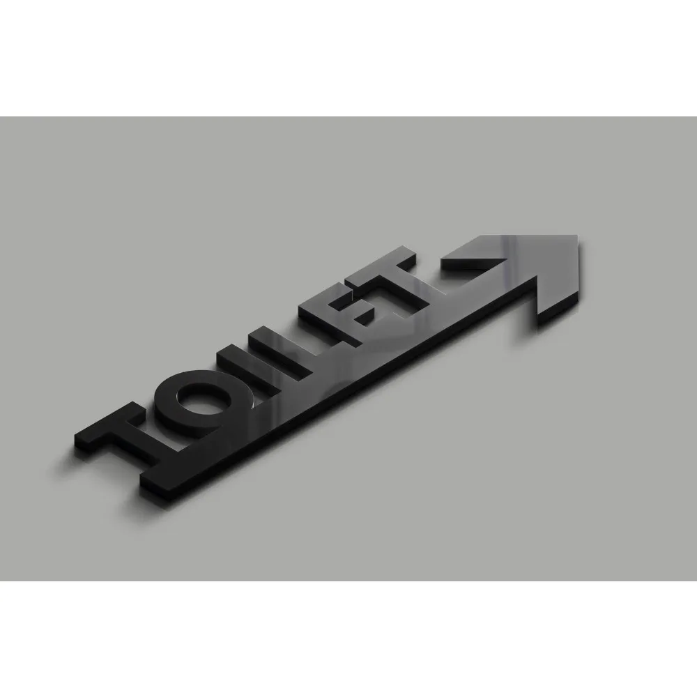 Acrylic Matte Black Toilet Direction Arrow Sign Wall Art Home Decor Restroom Plaque