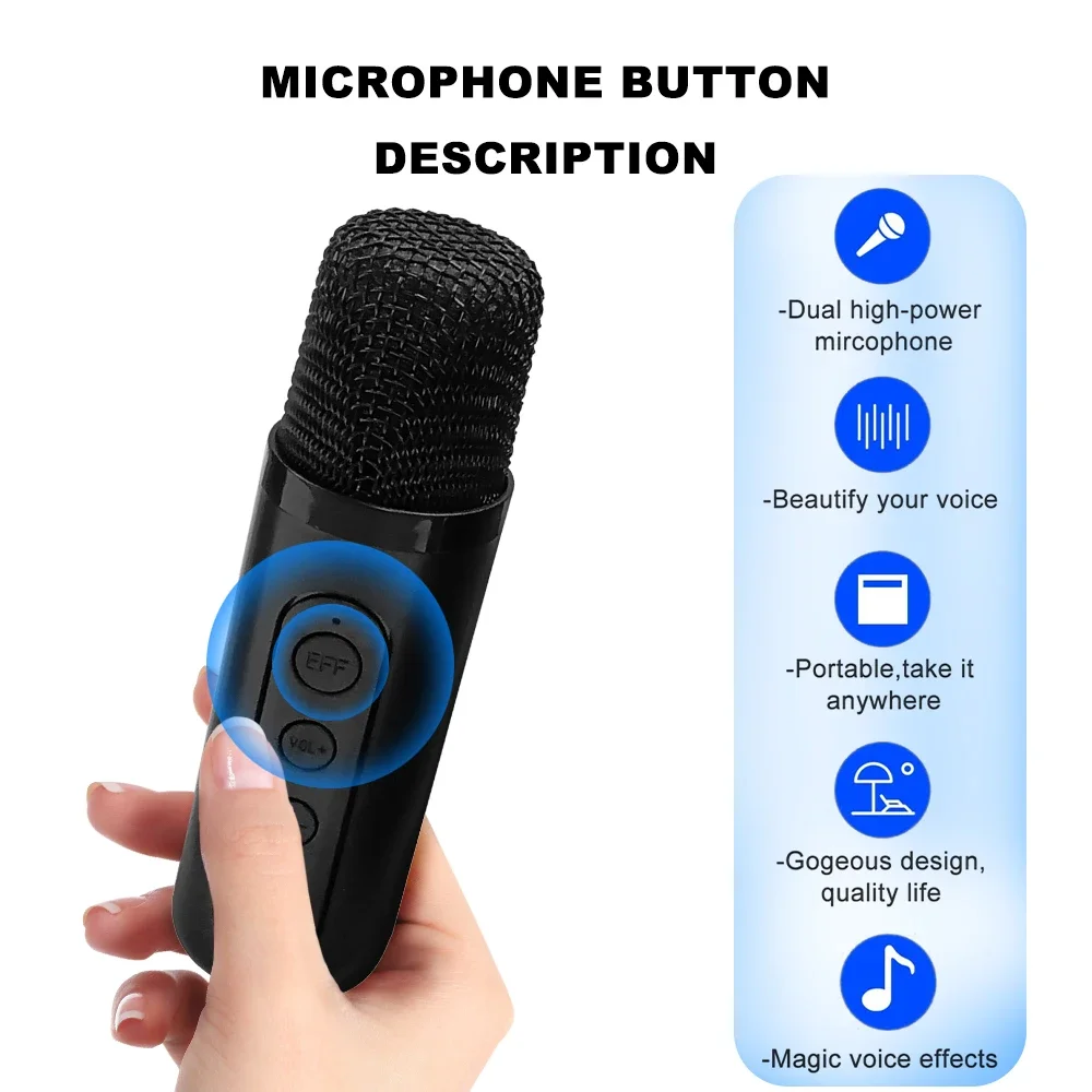 Máquina de Karaoke de Alta Potencia, Mini Altavoz Bluetooth y Juego de Micrófono, Efectos de Iluminación RGB, Subwoofer Estéreo, con Soporte para Teléfono