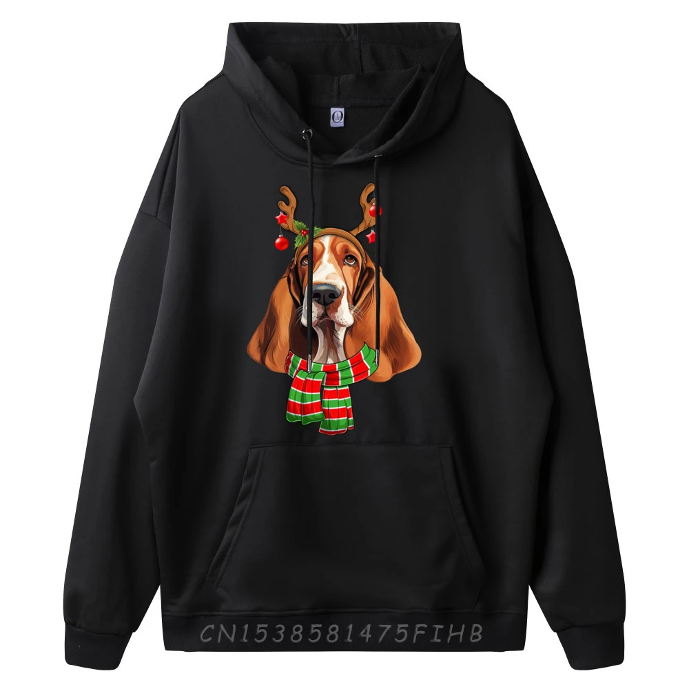 Basset Hound Christmas Reindeer Antlers Dog Xmas Oversized Hoodies Graphic Sweatshirts St Patrick's Day