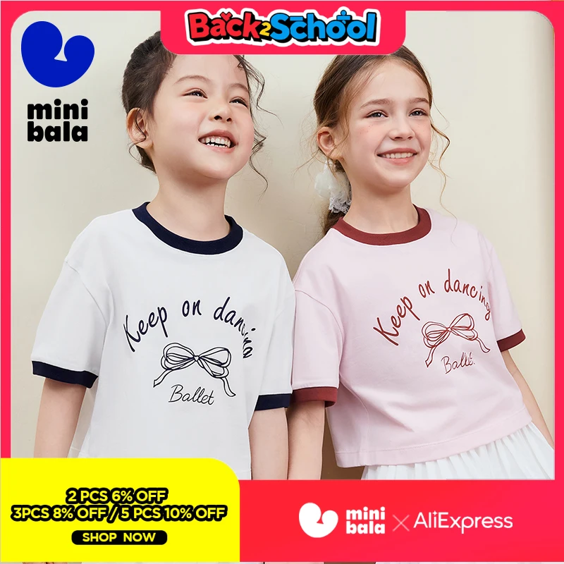 

Быстросохнущая хлопковая футболка Mini Bala для девочек, летний дышащий милый топ с короткими рукавами для малышей