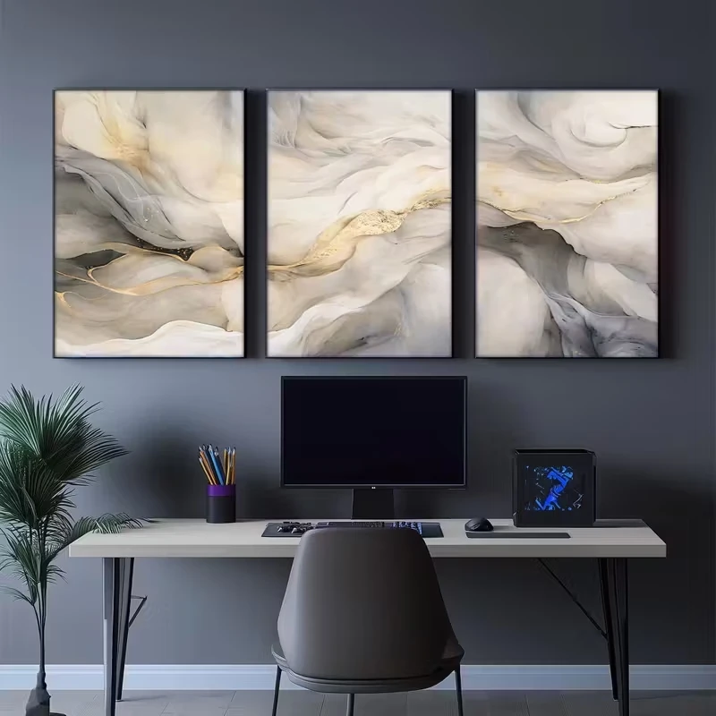 3pcs Abstract Marble-patterned Stone Canvas Poster Picture Art, Modern Living Room, Bedroom, Home Office Wall Home Decoration