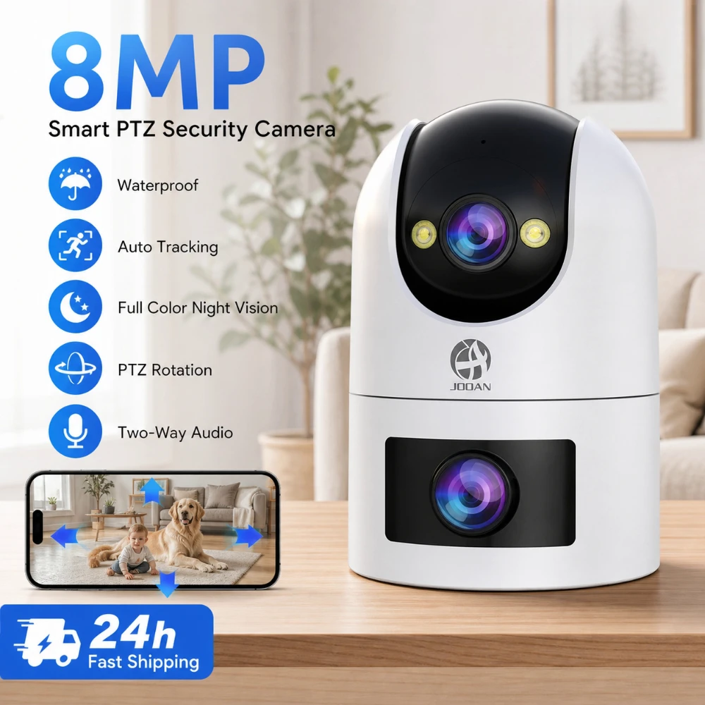 Caméra IP Jooan 4K 8MP à double objectif et double écran, caméra PTZ Wifi extérieure, suivi automatique, caméra CCTV, audio et vidéo, surveillance intérieure