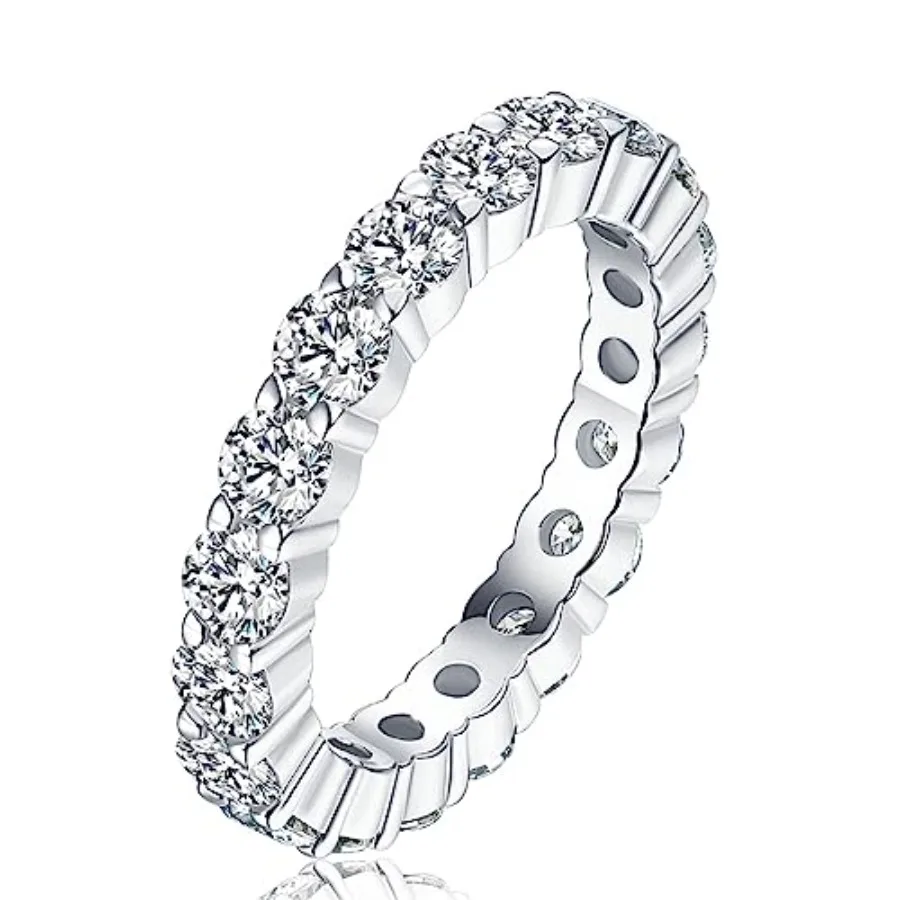 

Moissanite Rings, Sterling Silver Eternity Stackable Ring Band, Promise Engagement Wedding Rings for Women Girls, Size 5-10, 1.