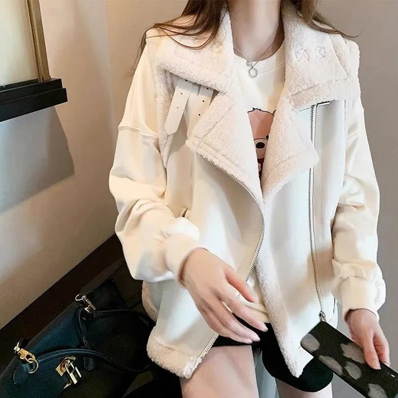 Falso shearling sem mangas jaqueta feminina rua casual zip tanque harajuku y2k clássico simples topo inverno grosso casaco quente