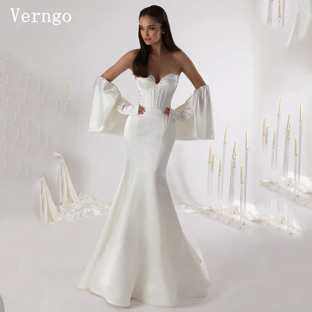 Verngo lvory Satin Wedding Dress Sweetheart Mermaid Bridal Gowns Elegant Maxi Women Bride Dress Customizedсвадебное платье
