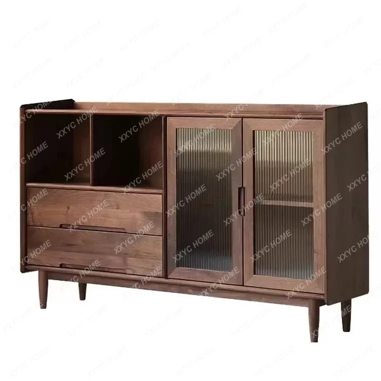 

Solid wood black walnut dining side cabinet living room storage household tea cabinet