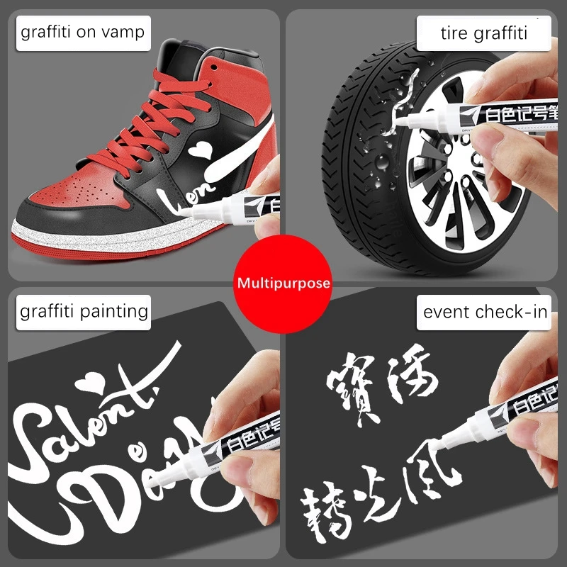 Permanent Oily White Markers Pens Waterproof Tire Painting Graffiti Environmental Gel Pen Notebook Drawing Supplie