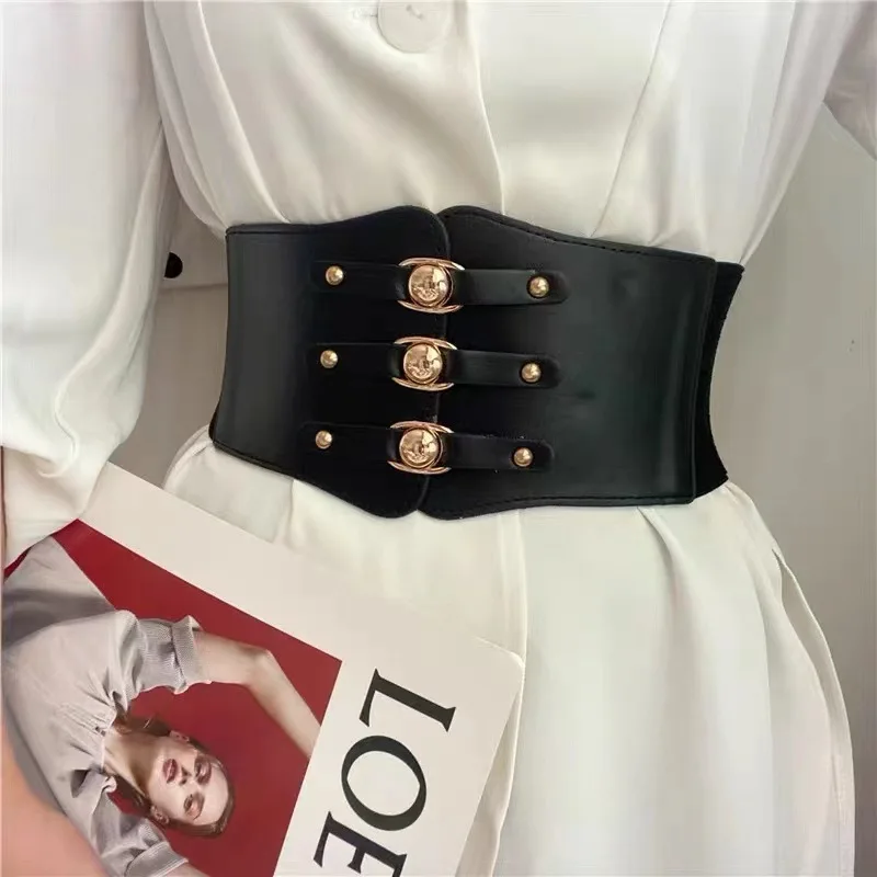 Black PU Leather Girdle Ladies Fashion Casual Luxury Designer Dress Accessories Gothic Vintage Belt Corset for Women 2022 New