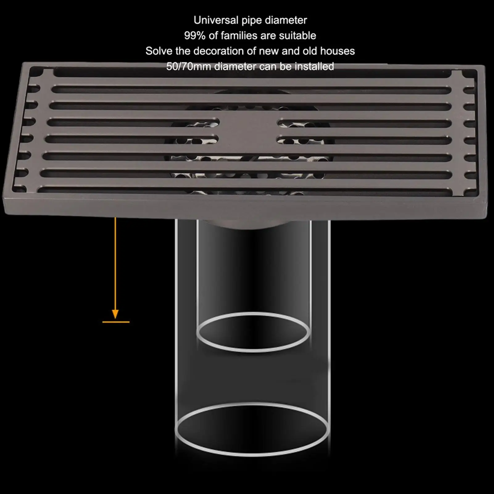 Rectangular Shower Drain with High Displacement, Odor-Proof Design for bathroom Efficiency