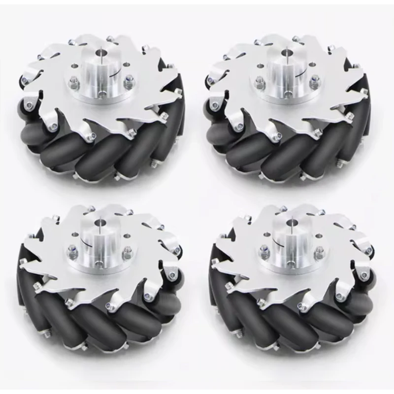 ล้อโลหะขนาด 127 มม. 5 นิ้ว 4 ชิ้น พร้อมข้อต่อขนาด 10/12/14/16/6/8 มม. (2 ซ้าย, 2 ขวา)/ ล้อเลื่อนสำหรับรถหุ่นยนต์