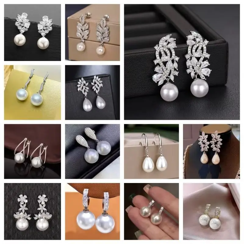 High-End Trendy Ladies Geometric Pearl Earrings Sparkling Exquisite Jewelry for New Year's Wedding Attending Banquets