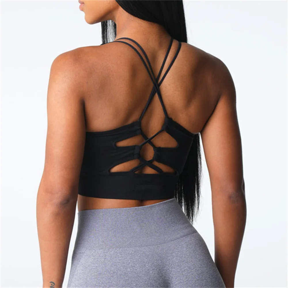 2024 Pad Color Tights U Shape Women Sexy Fitness Sports Bra Tight Gym Yoga Top Gym Cross Back Shoulder Strap Removable Chest Pad